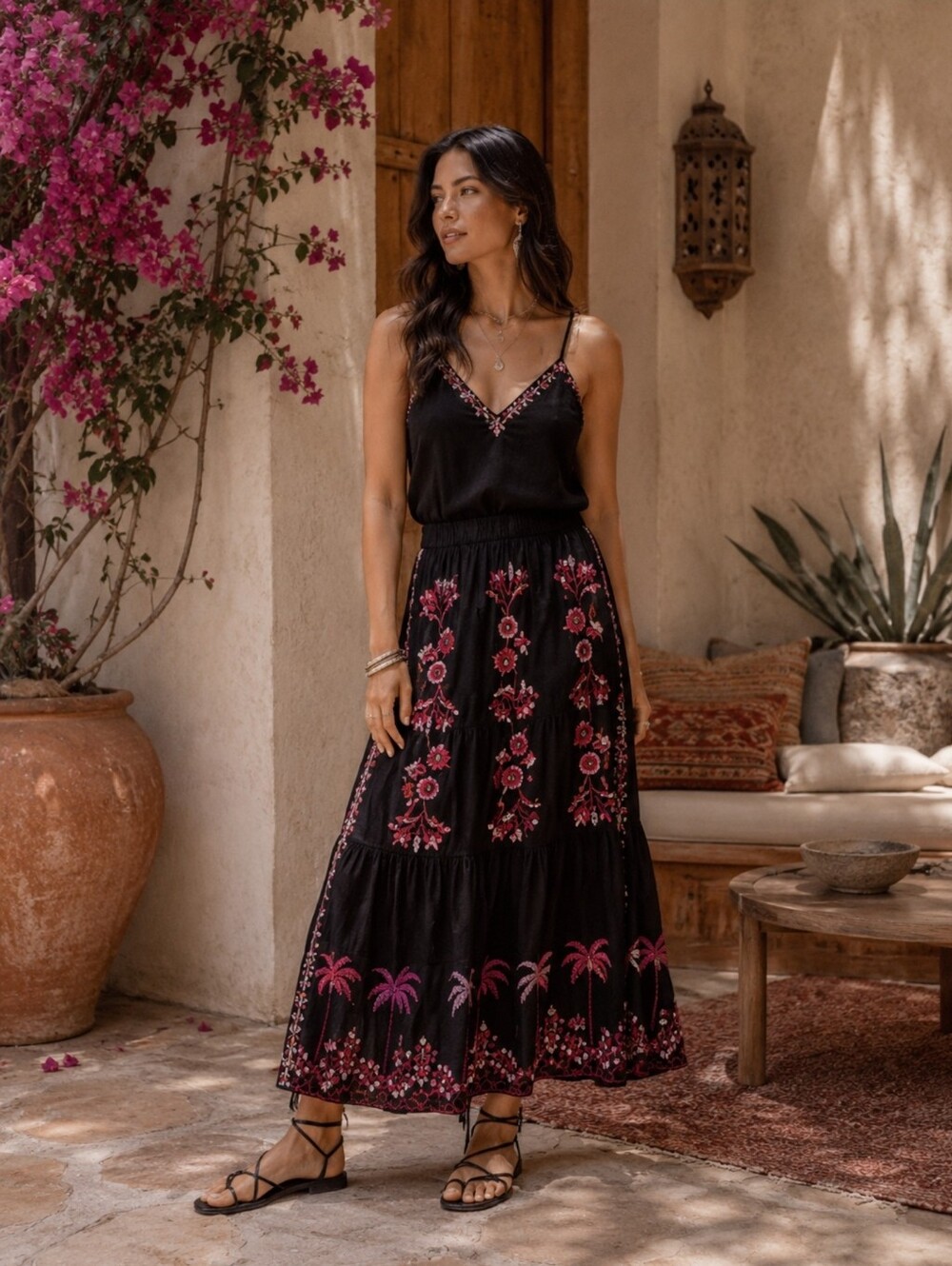 JOHNNY WAS New Women's Tiered 100% LINEN Cassia‎ Skirt Black J71924-5 Size XS